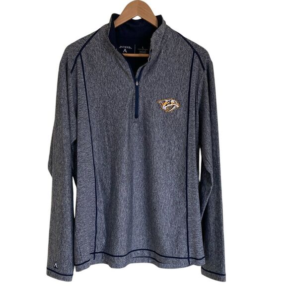 Nashville NHL Predators Mens 1/4‎ Zip Long Sleeve Shirt Size L Blue White Logo - Picture 1 of 10